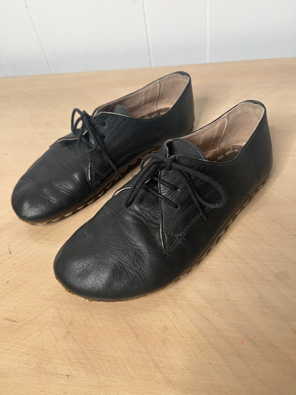 Nefes Barefoot Oxford Shoes Black Leather Lace-Up Casual Flats Womenn's 7